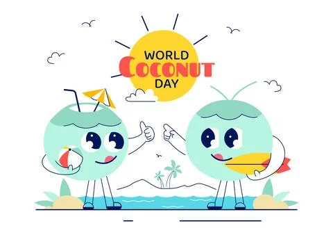 World Coconut Day Vector Illustration on September 2nd featuring Coconut Tr.. Stock Illustration