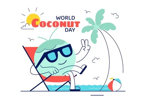 World Coconut Day Vector Illustration on September 2nd featuring Coconut Tr.. Stock Illustration