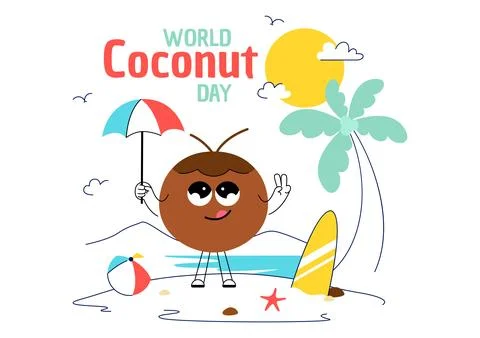 World Coconut Day Vector Illustration on September 2nd featuring Coconut Tr.. Stock Illustration