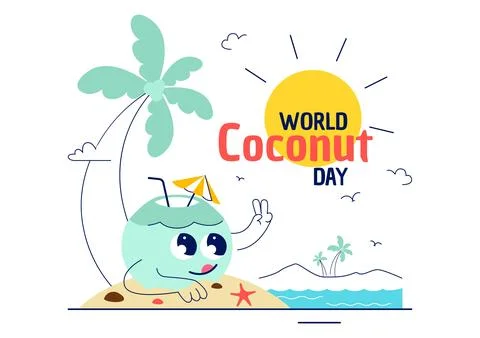World Coconut Day Vector Illustration on September 2nd featuring Coconut Tr.. Stock Illustration