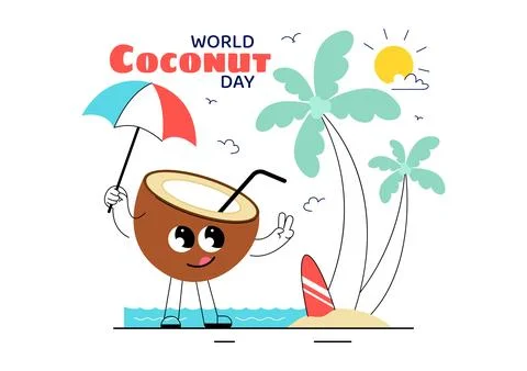 World Coconut Day Vector Illustration on September 2nd featuring Coconut Tr.. Stock Illustration