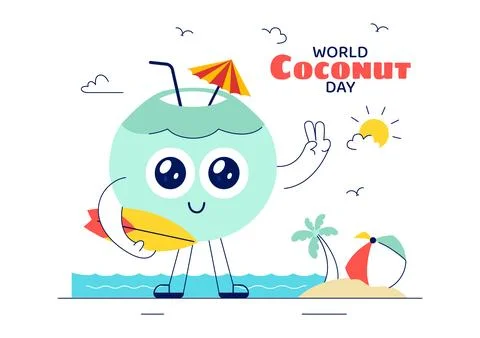 World Coconut Day Vector Illustration on September 2nd featuring Coconut Tr.. Stock Illustration