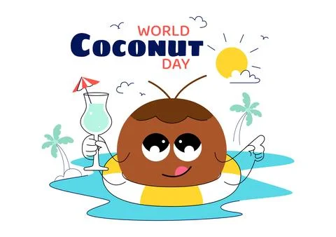 World Coconut Day Vector Illustration on September 2nd featuring Coconut Tr.. Stock Illustration
