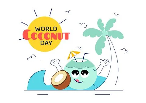 World Coconut Day Vector Illustration on September 2nd featuring Coconut Tr.. Stock Illustration