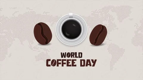 World Coffee Day motion design with coffee and dotted map illustration backg Stock Footage 281835916