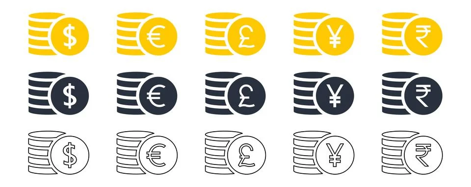World coins stack icon set. 스톡 일러스트