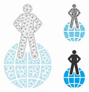 World Commander Vector Mesh Carcass Model and Triangle Mosaic Icon 스톡 일러스트