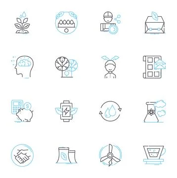 World commerce linear icons set. Globalization, Imports, Exports, Trade, Tariffs Stock Illustration