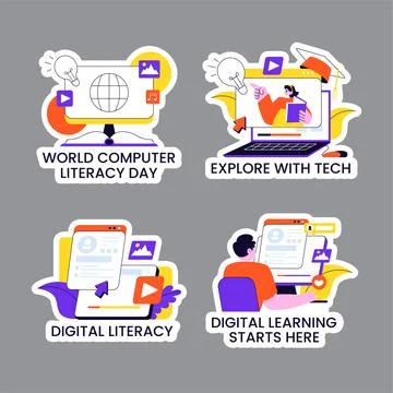 World Computer Literacy Day Label Flat Cartoon Template Illustration イラスト素材