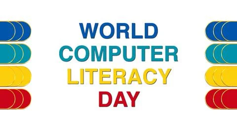 World Computer Literacy Day text reveal on white background Stock Illustration