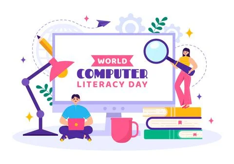 World Computer Literacy Day Vector Illustration on December 2 with Book and.. Illustrazione stock