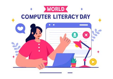 World Computer Literacy Day Vector Illustration on December 2, Featuring Bo.. イラスト素材