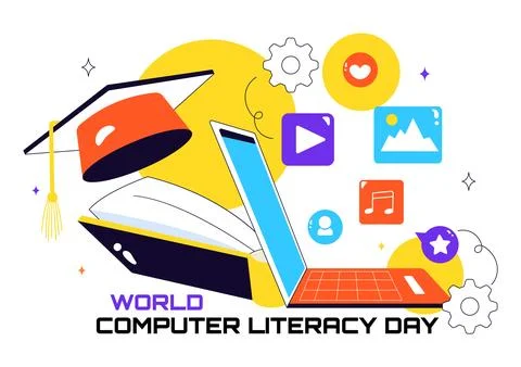 World Computer Literacy Day Vector Illustration on December 2, Featuring Bo.. イラスト素材