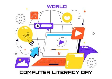 World Computer Literacy Day Vector Illustration on December 2, Featuring Bo.. イラスト素材