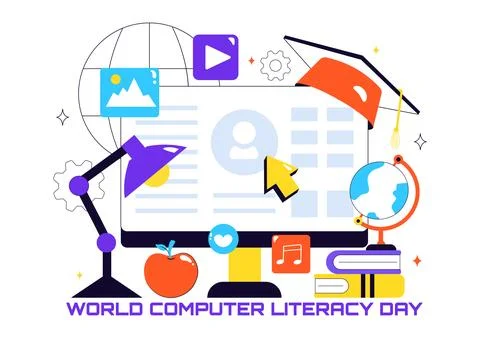 World Computer Literacy Day Vector Illustration on December 2, Featuring Bo.. Stock Illustration