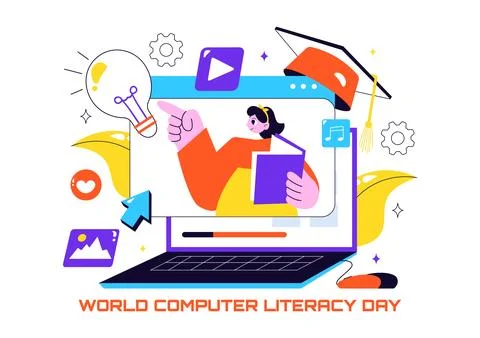 World Computer Literacy Day Vector Illustration on December 2, Featuring Bo.. イラスト素材