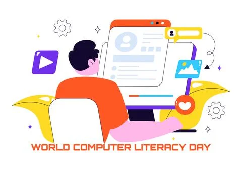World Computer Literacy Day Vector Illustration on December 2, Featuring Bo.. Stockillustratie