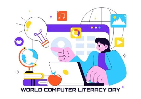 World Computer Literacy Day Vector Illustration on December 2, Featuring Bo.. Stockillustratie