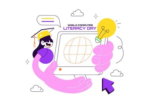 World Computer Literacy Day Vector Illustration featuring Digital Education.. Stock Illustration