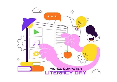 World Computer Literacy Day Vector Illustration featuring Digital Education.. Stock Illustration