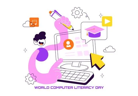 World Computer Literacy Day Vector Illustration featuring Digital Education.. Stock Illustration