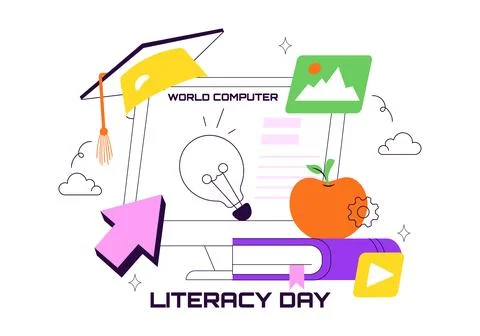 World Computer Literacy Day Vector Illustration featuring Digital Education.. Stock Illustration