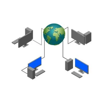 World Computer network. Computational technologies. Earthand pc monitor isome Stock Illustration