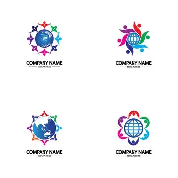 World comunity logo with people and globe illustration design vector. 스톡 일러스트