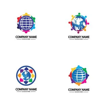 World comunity logo with people and globe illustration design vector. 스톡 일러스트