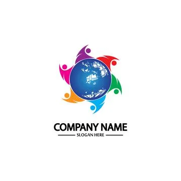 World comunity logo with people and globe illustration design vector. 스톡 일러스트