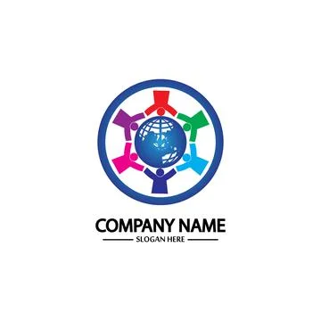 World comunity logo with people and globe illustration design vector. Stock-Illustration