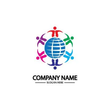World comunity logo with people and globe illustration design vector. 스톡 일러스트