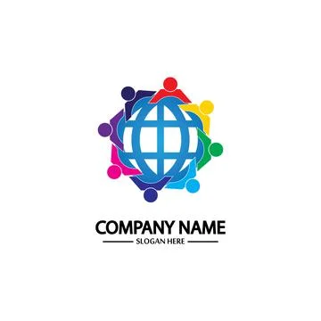 World comunity logo with people and globe illustration design vector. Stock-Illustration