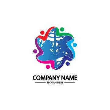 World comunity logo with people and globe illustration design vector. Stock-Illustration