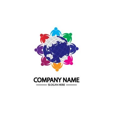 World comunity logo with people and globe illustration design vector. Stock-Illustration