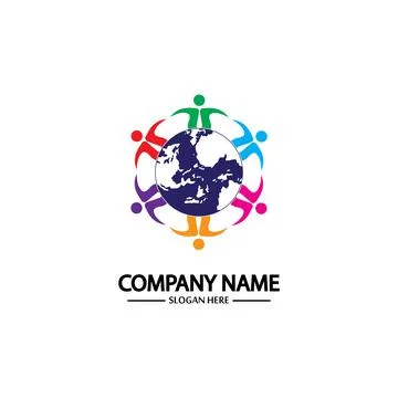 World comunity logo with people and globe illustration design vector. 스톡 일러스트