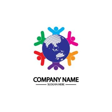World comunity logo with people and globe illustration design vector. Stock Illustration