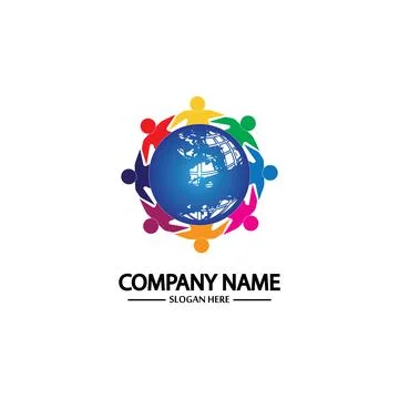 World comunity logo with people and globe illustration design vector. Stock-Illustration