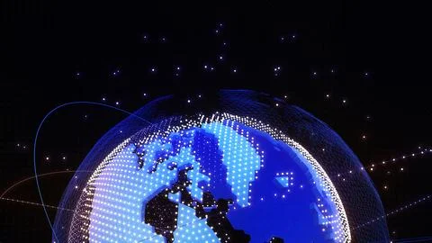 The world is connected by digital technology and satellite signal transmiss.. Stock Photos