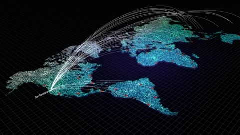 World connection concept line growing on USA united states map point Global Stock-Footage 334652710