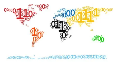 World Continent Map Mosaic of Binary Digits Illustrazione stock