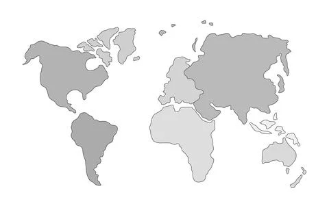 World continents map flat grayscale line illustration Ilustración de archivo