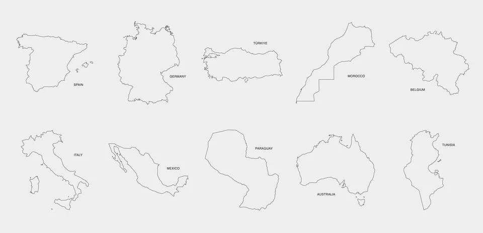 World Countries Outline Map Icon Set Two Stock Illustration