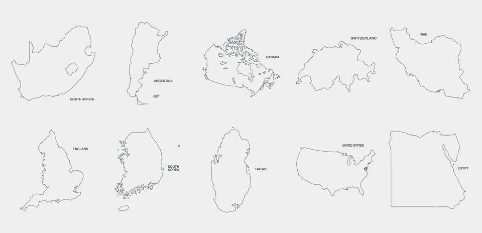 World Countries Outline Map Icon Set One Stock Illustration