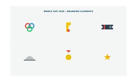 World cup 2026 branding elements including icons for trophy ticket medal an.. Stock Illustration
