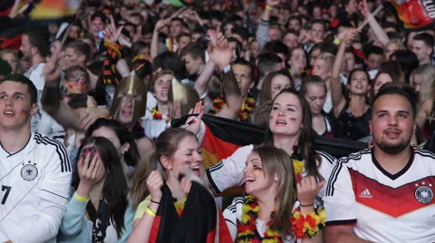 World Cup Audience German Team Fans Happiness Happy Supporters Singing Anthem Stock Footage