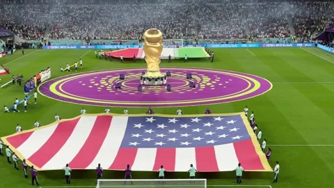 World Cup trophy ceremony before start the football match is opening of Video stock 229755965