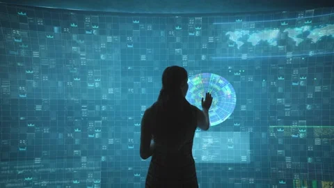 World Data Infographics Displayed on a Futuristic Digital Control Interface Stock Footage 331045561