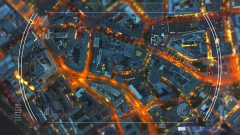 World Data Infographics Displaying Aerial View of Night City Street Network Vidéo 331045210