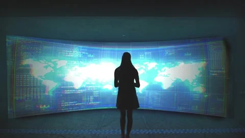 World Data Infographics Visualization with Silhouette Observer Stock Footage 331045587